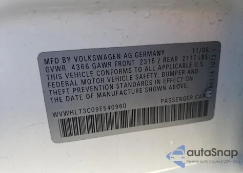 2009 Volkswagen Cc Luxury from USA, damaged, VIN WVWHL73C09E540960